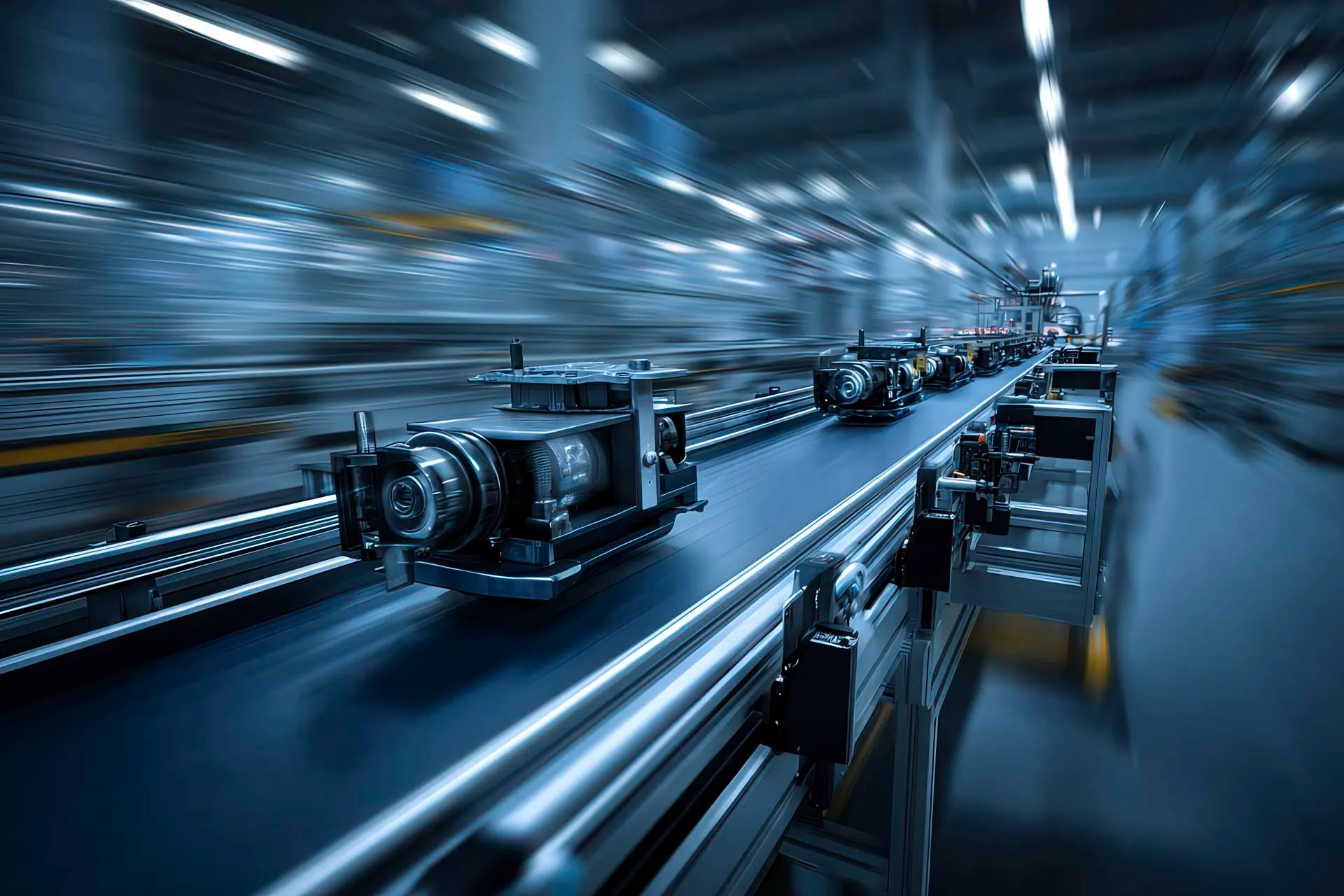 Linea produttiva in movimento continuo con flusso sincronizzato di pezzi