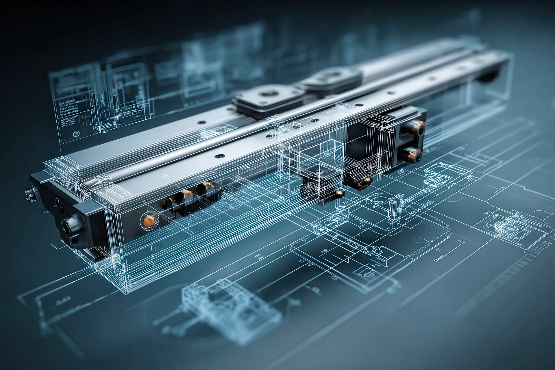 Simulazione CAD per guida lineare progettata su misura